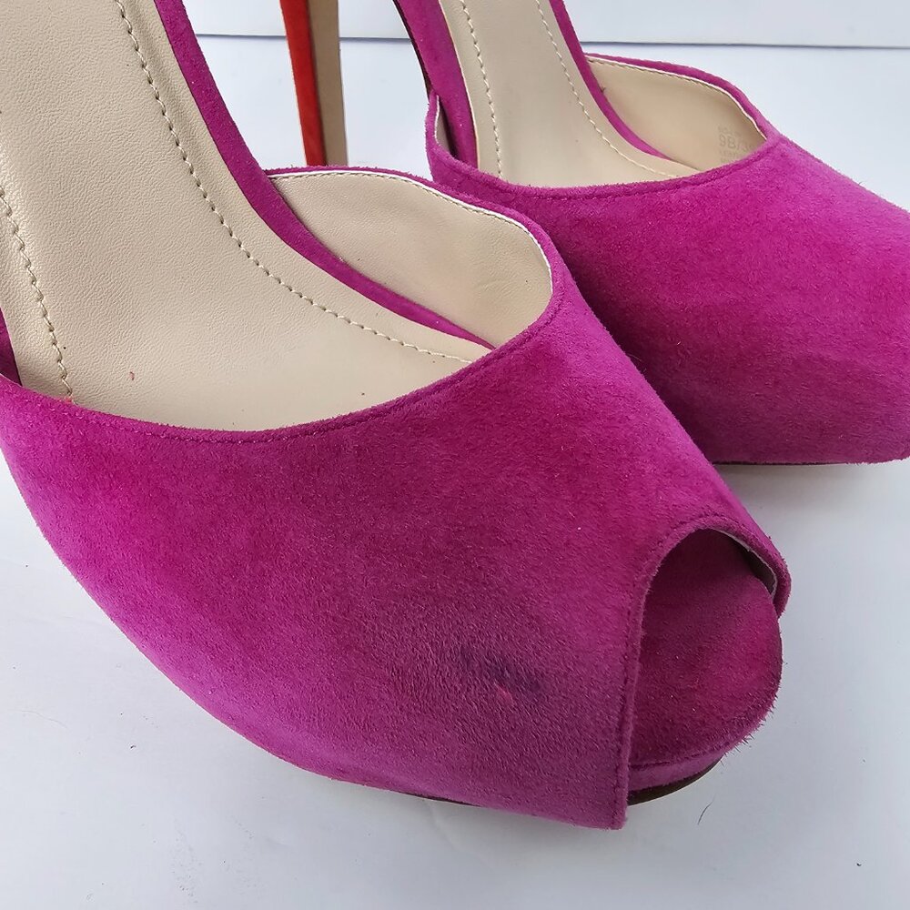 BCBGeneration Women's Orange & Purple Suede Peep Toe Stiletto Heels Size 9B - Picture 5 of 13